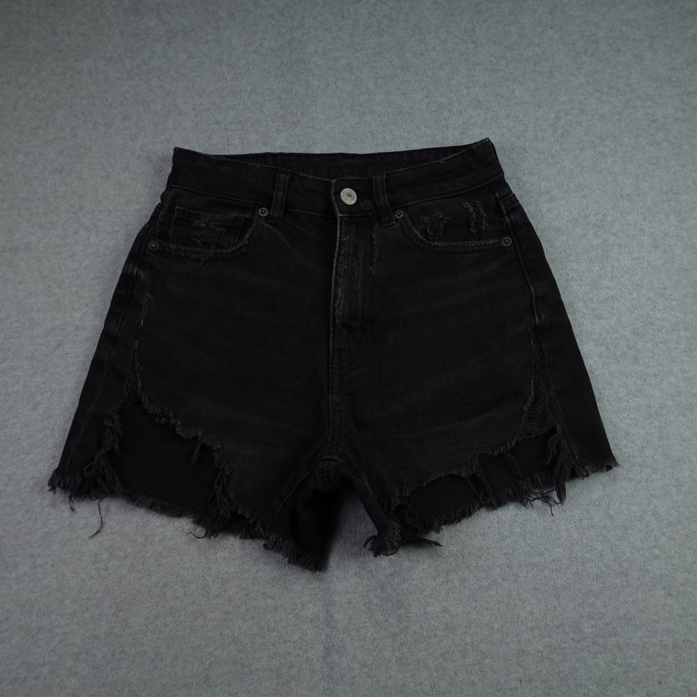 American Eagle Short Womens 00 Black Highest Rise Mom Distressed Denim
